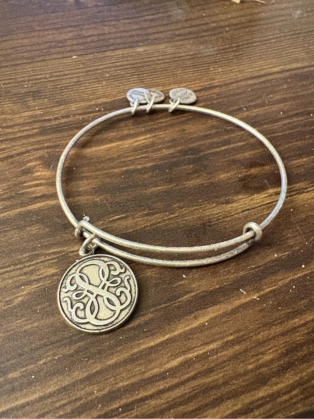 Alex and Ani Silver-Tone Charm Bangle Bracelet with Scroll Medallion, 2015
